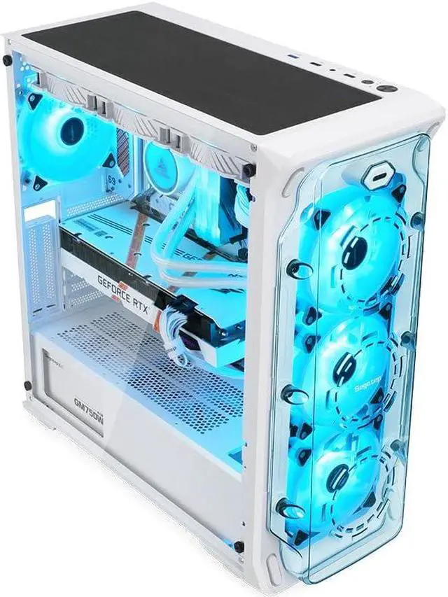 Alt view image 3 of 5 - SEGOTEP LUX 360 - EATX/ATX Gaming Desktop Case with 3D Ring Design Panel - Compatible with 240mm/280mm/360mm AIO Liquid Cooler & Vertical GPU - Acrylic Panels - Three ARG Fans Included - White Color