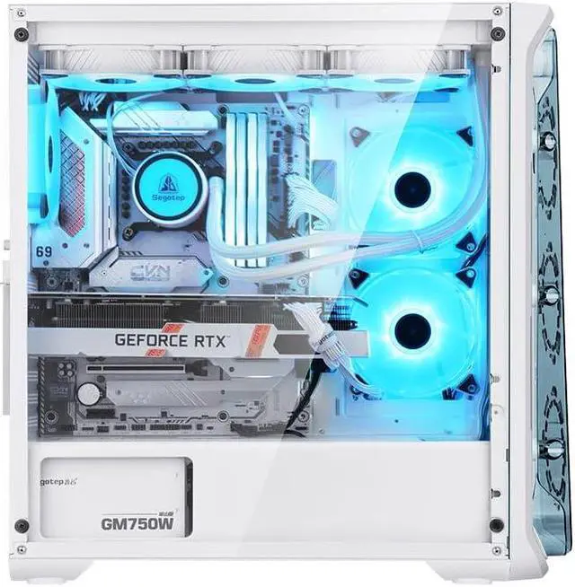 Alt view image 4 of 5 - SEGOTEP LUX 360 - EATX/ATX Gaming Desktop Case with 3D Ring Design Panel - Compatible with 240mm/280mm/360mm AIO Liquid Cooler & Vertical GPU - Acrylic Panels - Three ARG Fans Included - White Color