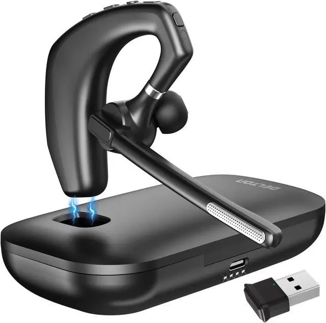 Main image of Delton Wireless Headset for Computer with Charging Case, Bluetooth Headset with Noise-Cancelling Mic, Specially Designed for MS Team, Zoom, Google Meet, Driving, and Office - Black