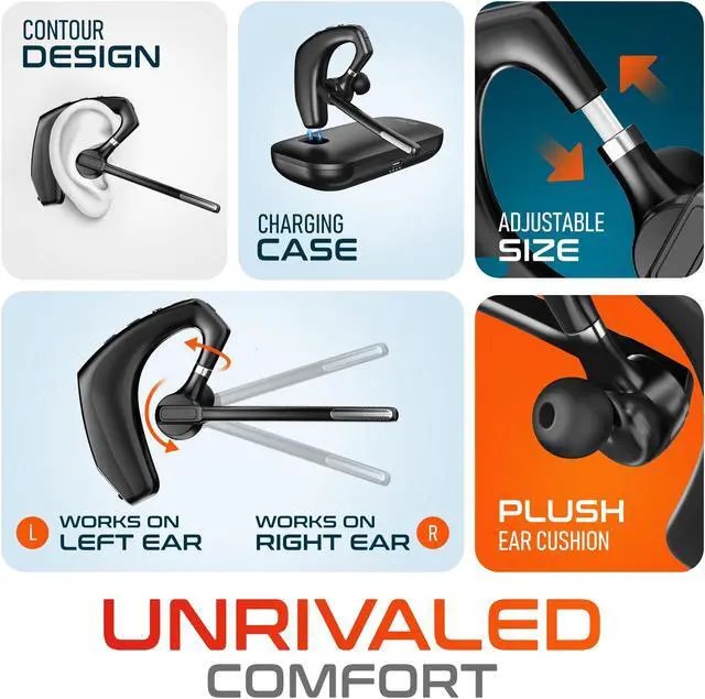 Alt view image 4 of 5 - Delton Wireless Headset for Computer with Charging Case, Bluetooth Headset with Noise-Cancelling Mic, Specially Designed for MS Team, Zoom, Google Meet, Driving, and Office - Black