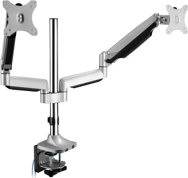 Main image of SIIG Dual Monitor Stand for 13" to 32", Premium Desk Mount with USB and Audio Ports, Height Adjustable, Tilt and Swivel, Max VESA 100x100mm, C-Clamp, Each Arm Holds 19.8 lbs (CE-MT2X11-S1)