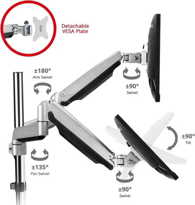 Alt view image 4 of 5 - SIIG Dual Monitor Stand for 13" to 32", Premium Desk Mount with USB and Audio Ports, Height Adjustable, Tilt and Swivel, Max VESA 100x100mm, C-Clamp, Each Arm Holds 19.8 lbs (CE-MT2X11-S1)