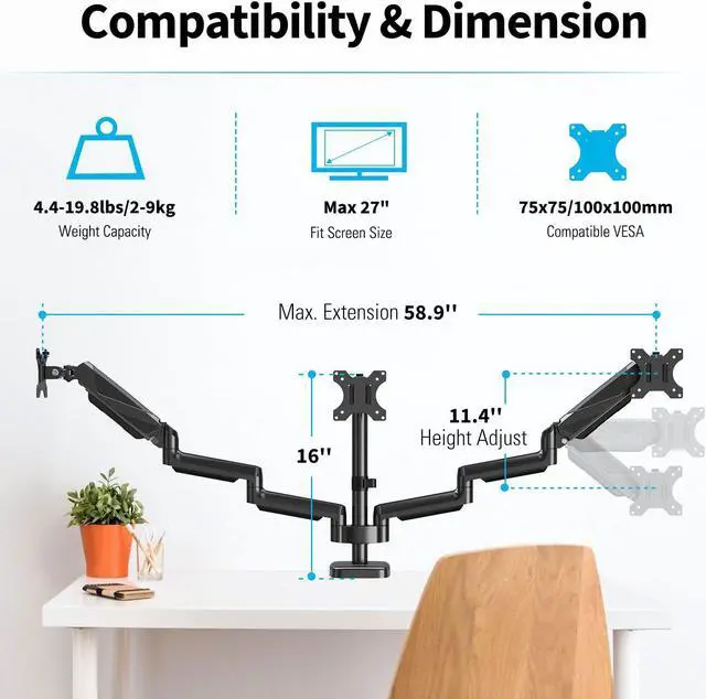 Alt view image 2 of 5 - MOUNTUP Triple Monitor Desk Mount & Single Monitor Stand Bundle