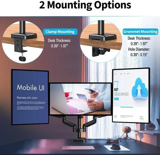 Alt view image 5 of 5 - MOUNTUP Triple Monitor Desk Mount & Single Monitor Stand Bundle