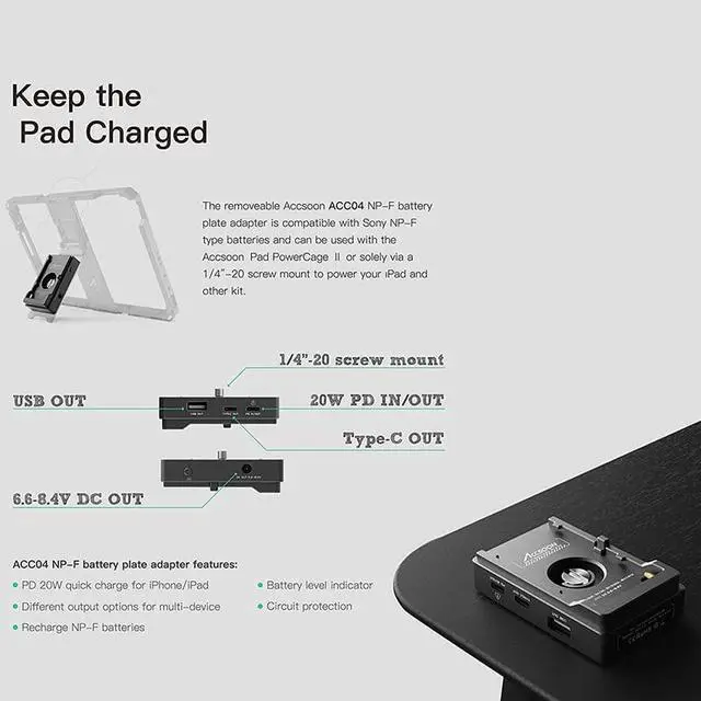 Alt view image 4 of 5 - Accsoon CEPC-04 iPad Power Cage Pro II, Compatible with iPad Pro 12.9 inch Gen 3-6, Adjustable, Portable Electronic Device Stand