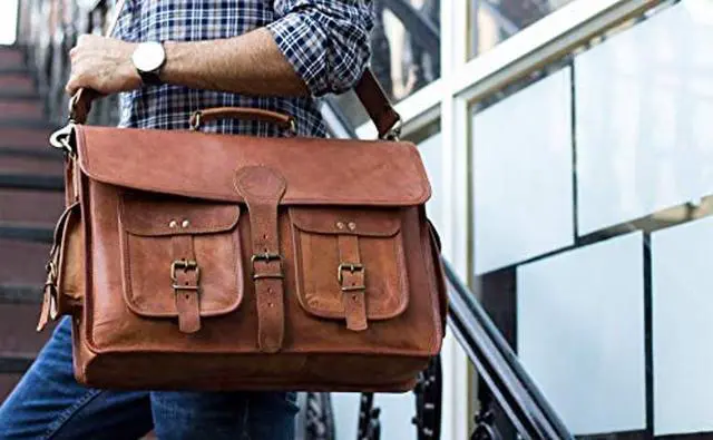 Alt view image 3 of 5 - Handmade Leather Journal Lined Paper and Leather briefcase 18 Inch Laptop Messenger Bags for Men and Women Combo Pack