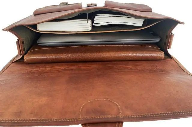 Alt view image 4 of 5 - Handmade Leather Journal Lined Paper and Leather briefcase 18 Inch Laptop Messenger Bags for Men and Women Combo Pack