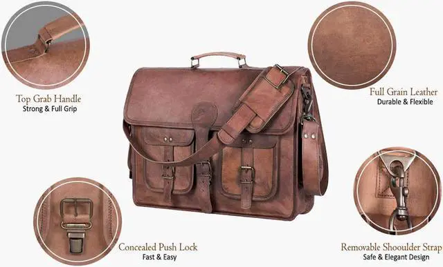 Alt view image 5 of 5 - Handmade Leather Journal Lined Paper and Leather briefcase 18 Inch Laptop Messenger Bags for Men and Women Combo Pack