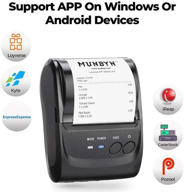 Alt view image 3 of 5 - MUNBYN 58mm Mini Bluetooth POS Receipt Printer, 2.28inch Wireless Portable Thermal Printer and 2 1/4 x 50ft Thermal Paper (50 Rolls), BPA Free Receipt Paper