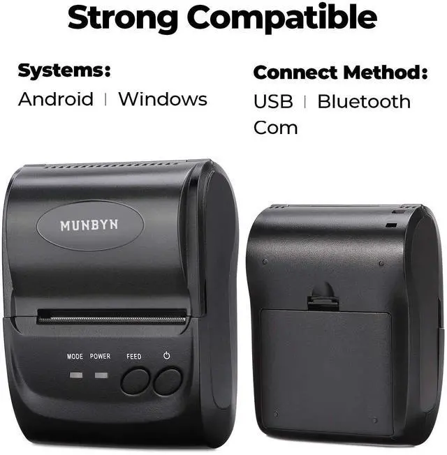 Alt view image 4 of 5 - MUNBYN 58mm Mini Bluetooth POS Receipt Printer, 2.28inch Wireless Portable Thermal Printer and 2 1/4 x 50ft Thermal Paper (50 Rolls), BPA Free Receipt Paper