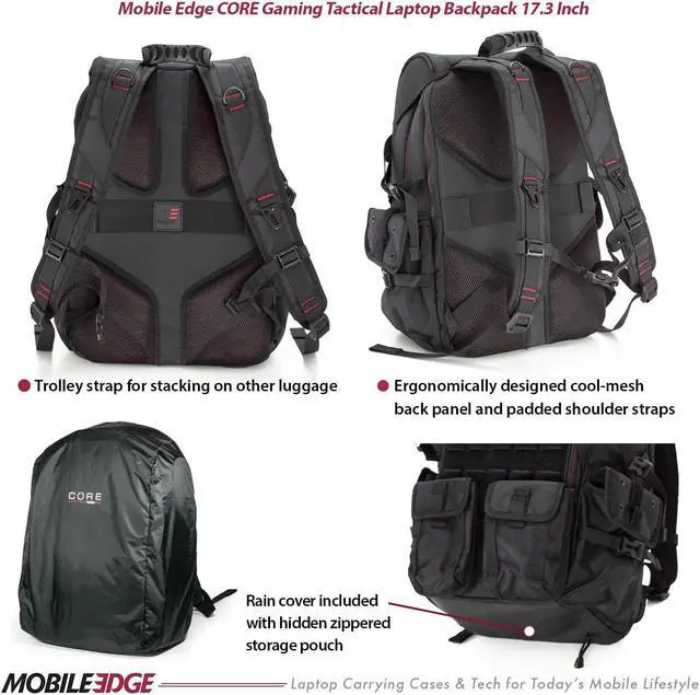 Alt view image 3 of 5 - Mobile Edge Core Gaming Tactical Backpack for Men and Women, 17 Inch Laptop Travel Computer Gear Bag, Water-Resistant Cover, Black, Large