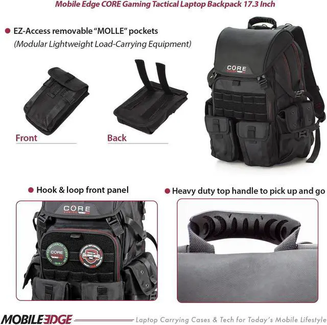 Alt view image 4 of 5 - Mobile Edge Core Gaming Tactical Backpack for Men and Women, 17 Inch Laptop Travel Computer Gear Bag, Water-Resistant Cover, Black, Large
