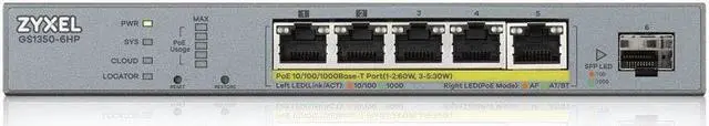 Alt view image 2 of 5 - Zyxel 5-Port Gigabit PoE+ Switch | Smart-Managed | 3x PoE+ and 2x PoE++ Ports | 60 Watt Budget and 1 SFP | Nebula Cloud Managment | Long Range [GS1350-6HP]