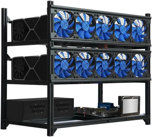 Main image of Kingwin Miner Rig Case Frame 12 GPU - Premium Stackable Aluminum Mining Rig Enclosure for Efficient Crypto Mining, Test Bench PC Case.