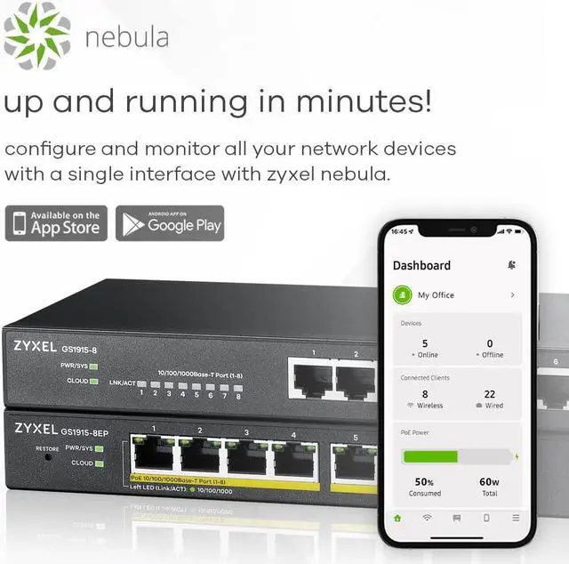 Alt view image 4 of 5 - Zyxel 8-Port PoE GbE Switch | Smart-Hybrid Mode | 8x PoE+ @60W | Optional Nebula Cloud | Desktop| Fanless [GS1915-8EP]