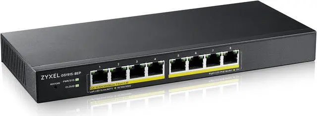 Main image of Zyxel 8-Port PoE GbE Switch | Smart-Hybrid Mode | 8x PoE+ @60W | Optional Nebula Cloud | Desktop| Fanless [GS1915-8EP]
