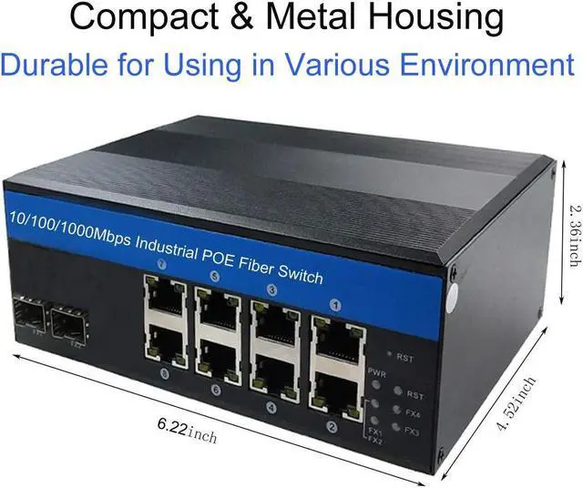 Alt view image 3 of 5 - OLYCOM Industrial Switch 8Port Gigabit Ethernet with POE 240W Total 2Port SFP Din Rail Mounted IP40 for Outdoor Use