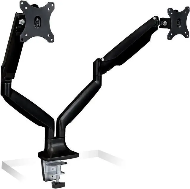 Alt view image 2 of 5 - Mount-It! Dual Monitor Arm Mount | Desk Stand | Two Articulating Gas Spring Height Adjustable Arms | Fits 2 x 24 27 29 30 32 Inch VESA 75 100 Compatible Screens | C-Clamp and Grommet Bases (Black)