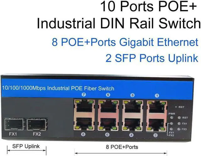 Alt view image 2 of 5 - OLYCOM POE Network Switch Industrial 8Port Gigabit Ethernet Din Rail Mounted IP40 with 2pcs Industrial 1000Base-SX 850nm Dual Fiber MM 550m LC
