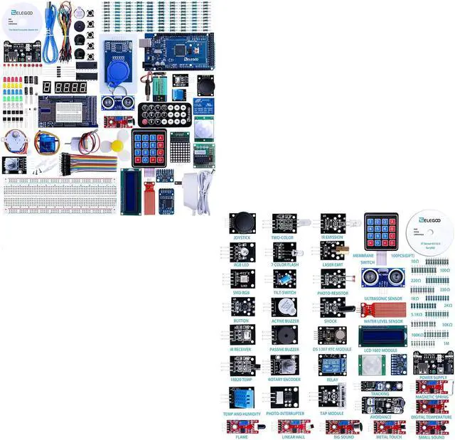 Main image of ELEGOO Mega R3 Project The Most Complete Ultimate Starter Kit & ELEGOO Upgraded 37 in 1 Sensor Modules Kit