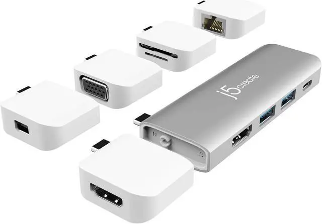 Main image of j5create USB-C Multi-Display Modular Hub | HDMI x 2, Mini DisplayPort, VGA, PD 100W, RJ-45 Ethernet, USB-A x 2, USB Type-C x 1, SD Card Reader for MacBook Pro/Air, iPad Pro 2021/2020/2018 (JCD389)