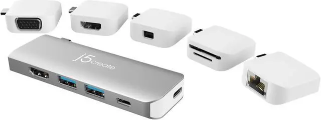 Alt view image 5 of 5 - j5create USB-C Multi-Display Modular Hub | HDMI x 2, Mini DisplayPort, VGA, PD 100W, RJ-45 Ethernet, USB-A x 2, USB Type-C x 1, SD Card Reader for MacBook Pro/Air, iPad Pro 2021/2020/2018 (JCD389)