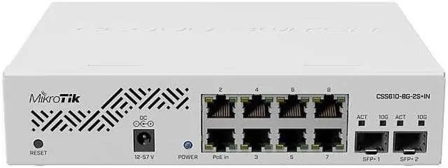 Alt view image 3 of 3 - MikroTik - CSS610-8G-2S+in - Cloud Smart Switch 610-8G-2S+in with 8X Gigabit Ports, 2X SFP+ Cages, SwOS, Desktop case,