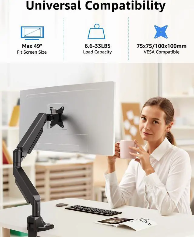 Alt view image 4 of 5 - MOUNTUP Single Monitor Mount fits 17''-49'' Ultrawide Screen, Holds 6.6-33lbs + MOUNTUP Single Monitor Desk Mount, Adjustable Gas Spring Monitor Arm Support Max 32 Inch, 4.4-17.6lbs Screen