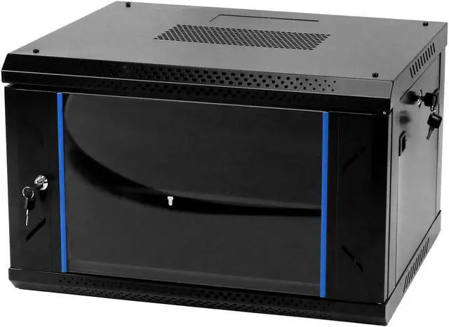 Main image of QWORK 6U Network Server Cabinet Enclosure, Wall Mount Server Cabinet Network Rack Vented Enclosure, for 19" IT Equipment, A/V, with Lockable Glass Door & Removable Side Panels, Black