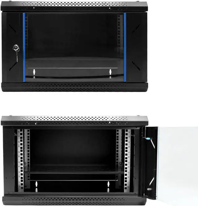 Alt view image 2 of 5 - QWORK 6U Network Server Cabinet Enclosure, Wall Mount Server Cabinet Network Rack Vented Enclosure, for 19" IT Equipment, A/V, with Lockable Glass Door & Removable Side Panels, Black