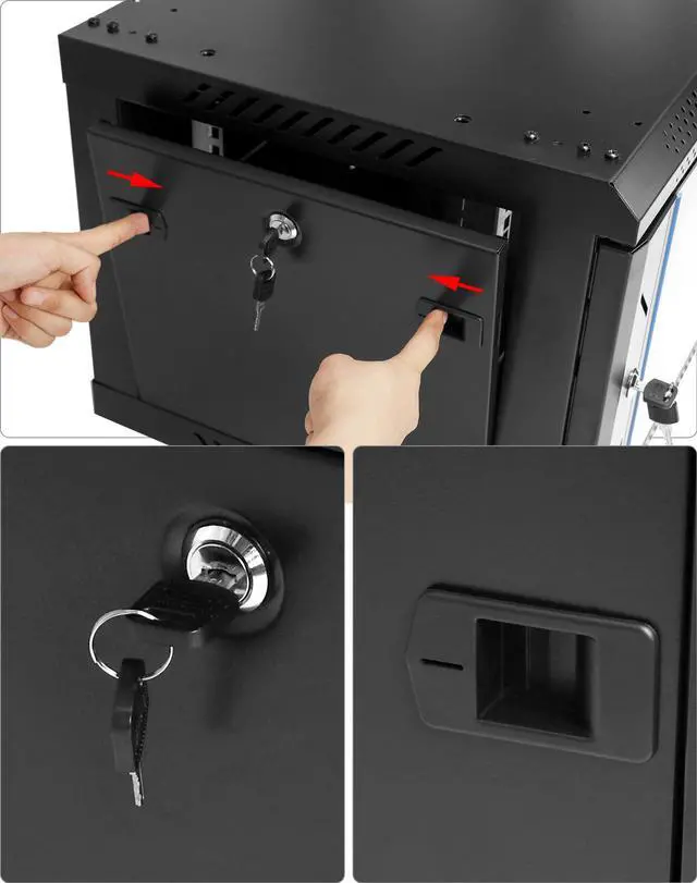 Alt view image 3 of 5 - QWORK 6U Network Server Cabinet Enclosure, Wall Mount Server Cabinet Network Rack Vented Enclosure, for 19" IT Equipment, A/V, with Lockable Glass Door & Removable Side Panels, Black