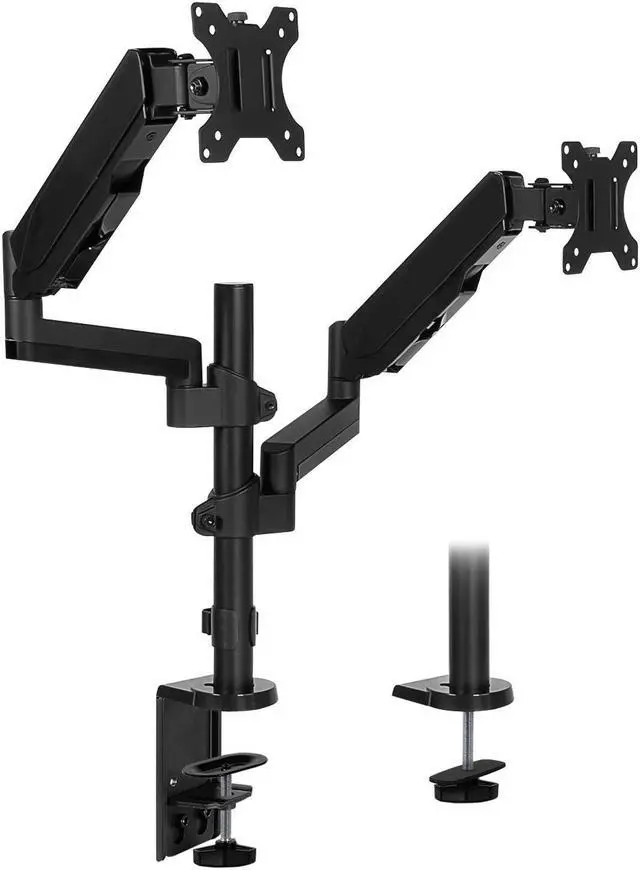 Alt view image 2 of 5 - Mount-It! Dual Monitor Desk Mount - Gas Spring Arms for Stacked or Side-by-Side Screens, Fully Adjustable Two Monitor Stand for 13"-32" Displays, VESA Compatible, Clamp & Grommet Base