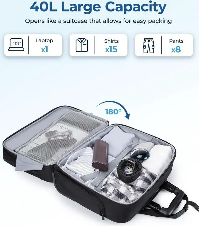 Alt view image 3 of 5 - BAGSMART Rolling Laptop Bag, Wheeled Briefcase Fits 17.3 Inch Laptop, Overnight Roller Case with TSA Lock, Computer Bag for Travel/Men/Women, Black