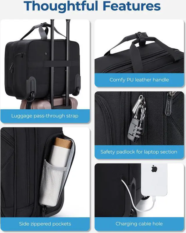 Alt view image 5 of 5 - BAGSMART Rolling Laptop Bag, Wheeled Briefcase Fits 17.3 Inch Laptop, Overnight Roller Case with TSA Lock, Computer Bag for Travel/Men/Women, Black