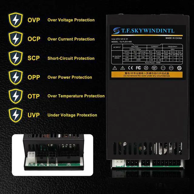 Alt view image 3 of 5 - Flex ATX Power Supply 400W Fully Modular PSU Full Voltage 90V-264V Small ITX Computer Supplies for POS AIO Gaming Server Desktop
