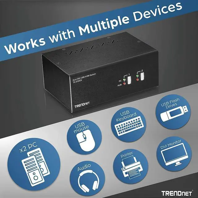 Alt view image 3 of 5 - TRENDnet 2-Port Dual Monitor DVI KVM Switch with Audio, 2-Port USB 2.0 Hub, Digital Resolutions up to 1920 x 1200, Analog Resolutions up to 2048 x 1536, TK-232DV