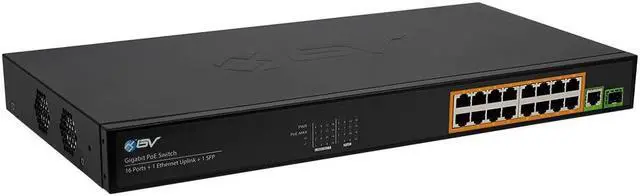 Main image of BV-Tech 16 Ports PoE+ Switch (16 Gigabit Ethernet Ports | 1 Ethernet +1 SFP Uplink) -230W - Fanless Desktop Design, Sturdy Metal Housing - 802.3af/at
