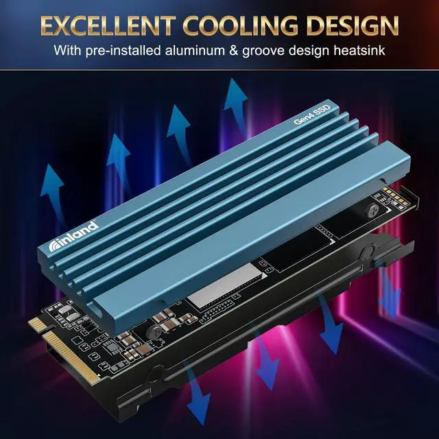 Alt view image 5 of 5 - INLAND 1TB Gaming Performance Plus NVMe Internal Gaming SSD Solid State Drive with Heatsink Optimized for PS5 - Gen4 PCIe, M.2 2280, DRAM Cache, 176-Layer TLC 3D NAND Flash, Up to 7000MB/s