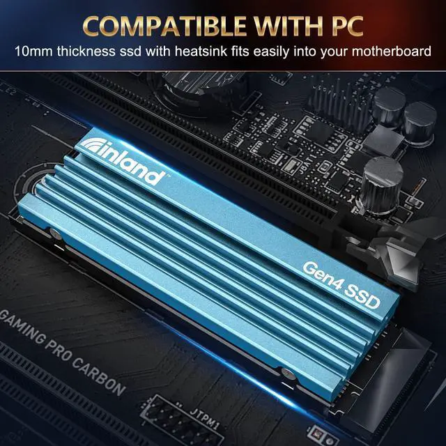 Alt view image 4 of 5 - INLAND 1TB Gaming Performance Plus NVMe Internal Gaming SSD Solid State Drive with Heatsink Optimized for PS5 - Gen4 PCIe, M.2 2280, DRAM Cache, 176-Layer TLC 3D NAND Flash, Up to 7000MB/s
