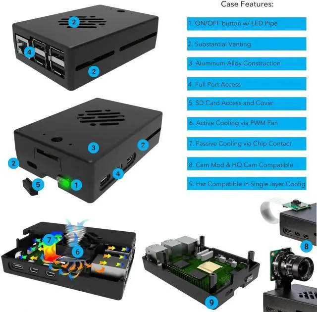 Alt view image 4 of 4 - Vilros Raspberry Pi 5-4GB Starter Kit - Turbo Cooled Edition - 32GB Memory (Aluminum Black)