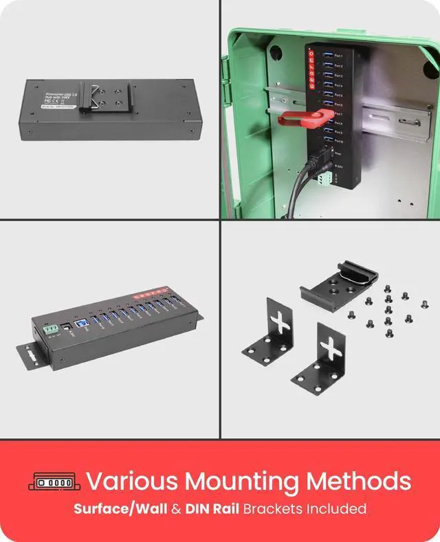 Alt view image 4 of 5 - USB 3.2 Gen 1 10 Port Industrial Metal Hub w/15KV ESD Protection