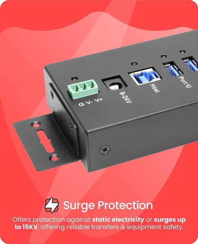 Alt view image 2 of 5 - USB 3.2 Gen 1 10 Port Industrial Metal Hub w/15KV ESD Protection