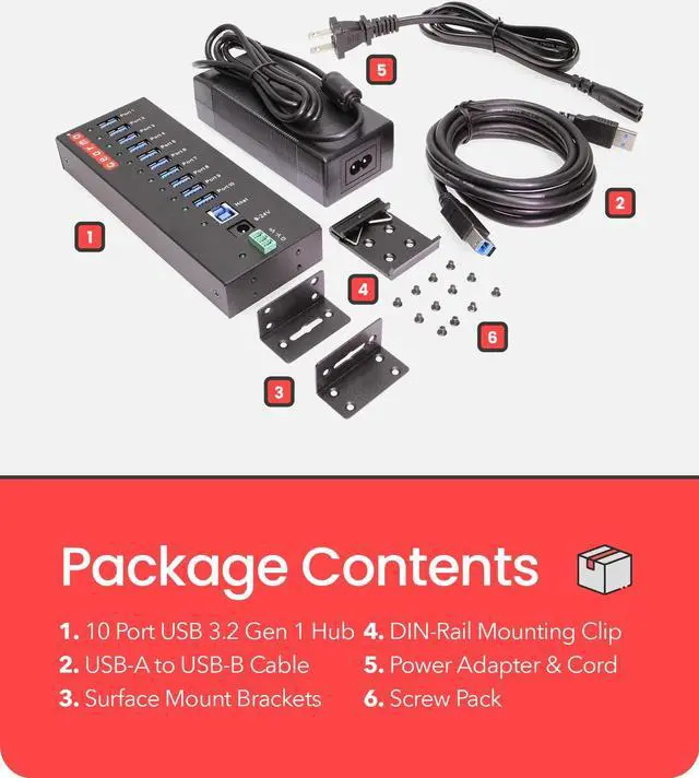 Alt view image 5 of 5 - USB 3.2 Gen 1 10 Port Industrial Metal Hub w/15KV ESD Protection