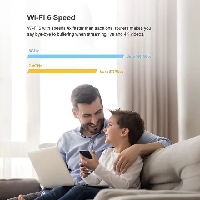 Alt view image 3 of 5 - Mercku M6a Mesh Wi-Fi 6 Router for Wireless Internet 1 Pack Covers up to 3,000 sq.ft. Can Add More Units to Form a Mesh Wi-Fi System, Dual-Band Gigabit Router, App Control, AX1800, Iron Grey