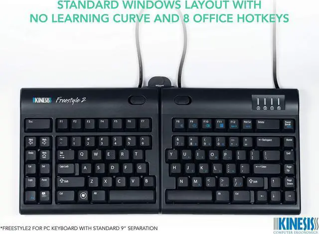 Alt view image 2 of 5 - KINESIS Freestyle2 USB-A Ergonomic Keyboard w/ VIP3 Lifters for PC (9" Separation) (KB820PB-US)