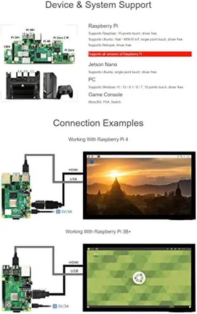 Alt view image 4 of 5 - waveshare 10.1inch Capacitive Touch Screen LCD Compatible with Raspberry Pi 5/4B/3B+/3A+/2B/B+/A+/Zero/Zero W/WH/Zero 2W CM3+/4 1024x600, HDMI IPS 10-Points Touch Supports Windows/Jetson Nano