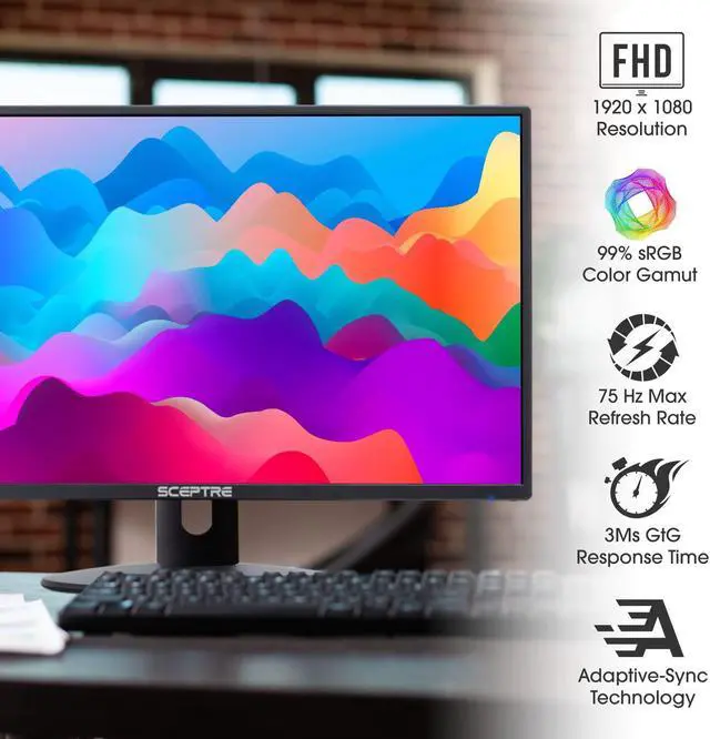 Alt view image 4 of 5 - Sceptre E249W-19203R 24-inch FHD LED Gaming Monitor 2X HDMI VGA 75Hz Build-in Speakers, Machine Black