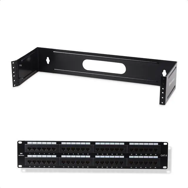 Main image of Cable Matters UL Listed Rackmount or Wall Mount 48 Port Network Patch Panel (Cat6 Patch Panel / RJ45 Patch Panel) & 2U Hinged 19" Wall-Mount Panel Bracket, 55.1 lbs Max Load (2U Rack)