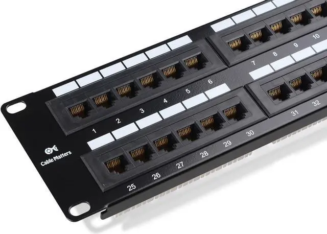 Alt view image 2 of 5 - Cable Matters UL Listed Rackmount or Wall Mount 48 Port Network Patch Panel (Cat6 Patch Panel / RJ45 Patch Panel) & 2U Hinged 19" Wall-Mount Panel Bracket, 55.1 lbs Max Load (2U Rack)