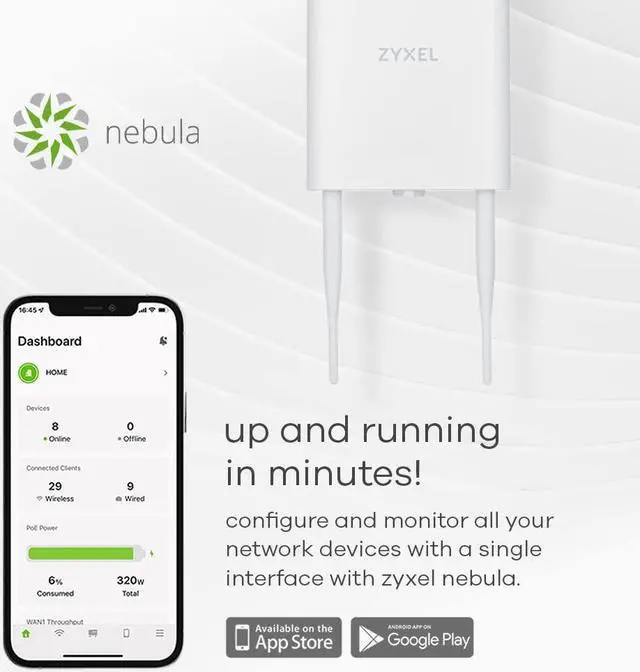 Alt view image 5 of 5 - ZyXEL WiFi 6 AX1800 Wireless Gigabit Outdoor Access Point | IP55 Rated | Mesh, Seamless Roaming & MU-MIMO | WPA3-PSK Security | Cloud, App or Direct Management | PoE+ Injector Included | NWA55AXE